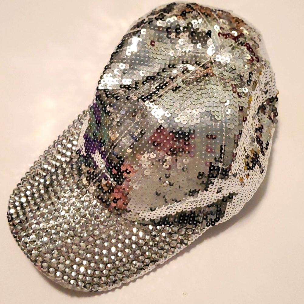 Rhinestone sequins Silver color baseball cap Standard in Very good condition - Picture 5 of 13